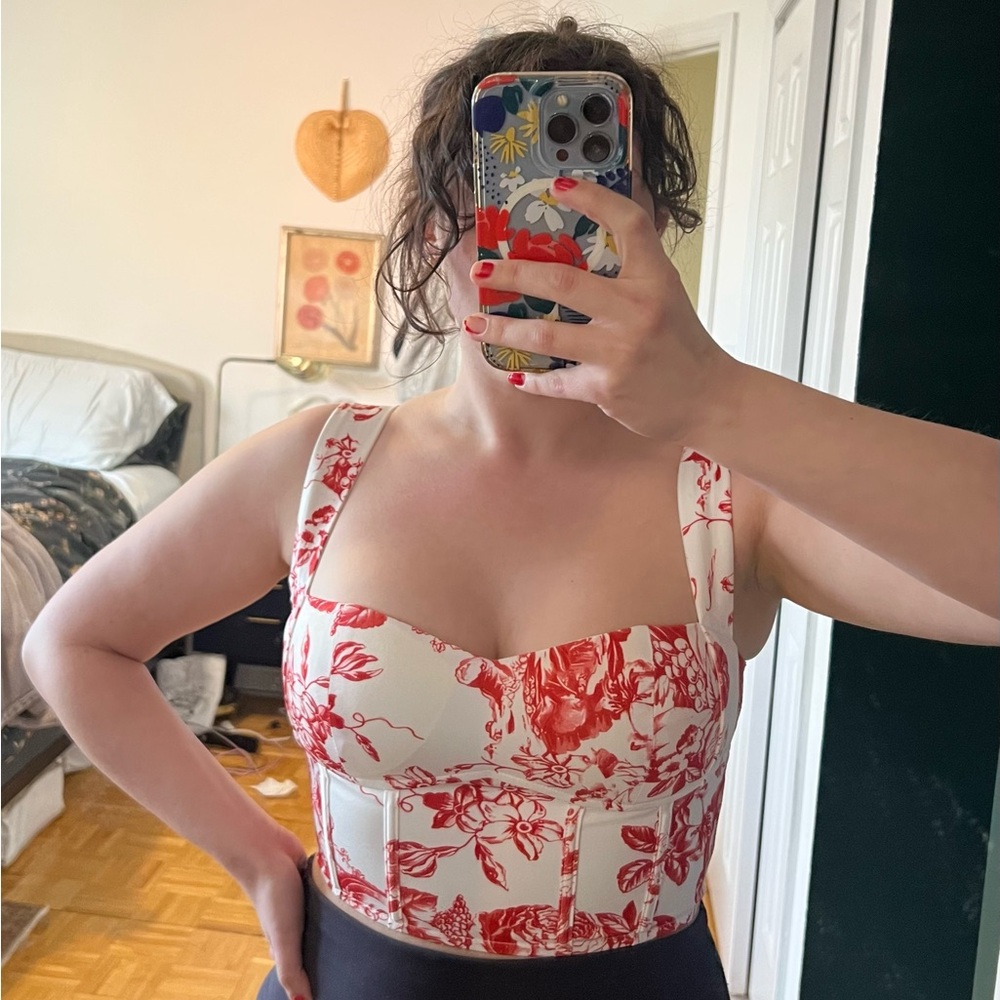 Floral Red and White Corset Top